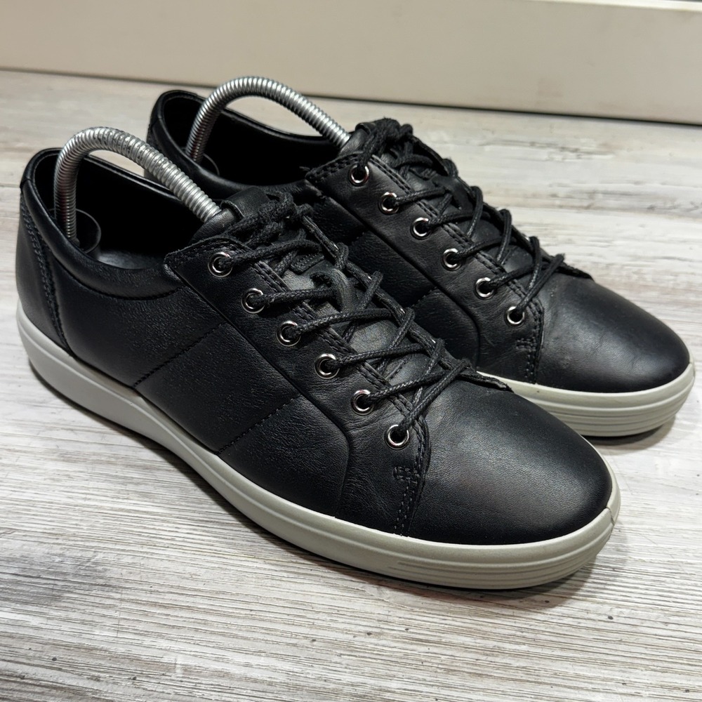 ECCO Men's Soft 7 Low Top Leather Sneakers Black Size US 8 EU 42 Casual Shoes